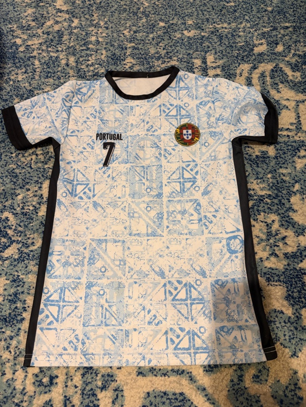 Portugal Kids' Short Sleeve Soccer Jersey - White & Light Blue